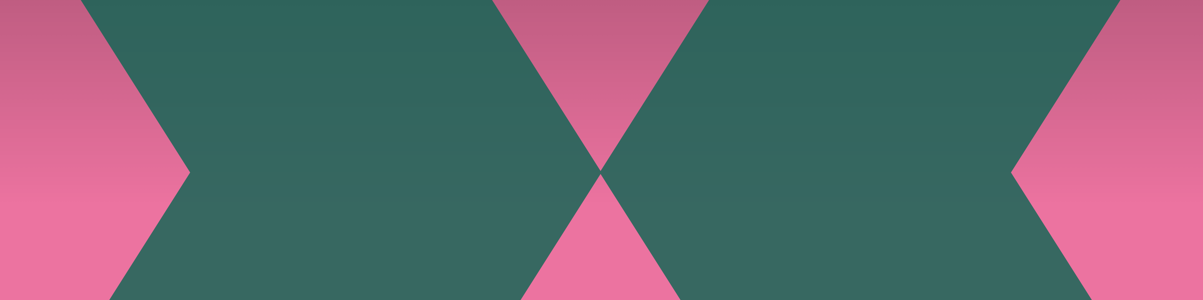 Pink header with a green double chevron on top.