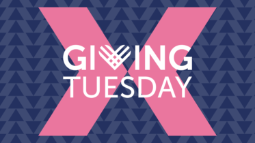 White text reads "Giving Tuesday" on top of a pink Brixton house chevron